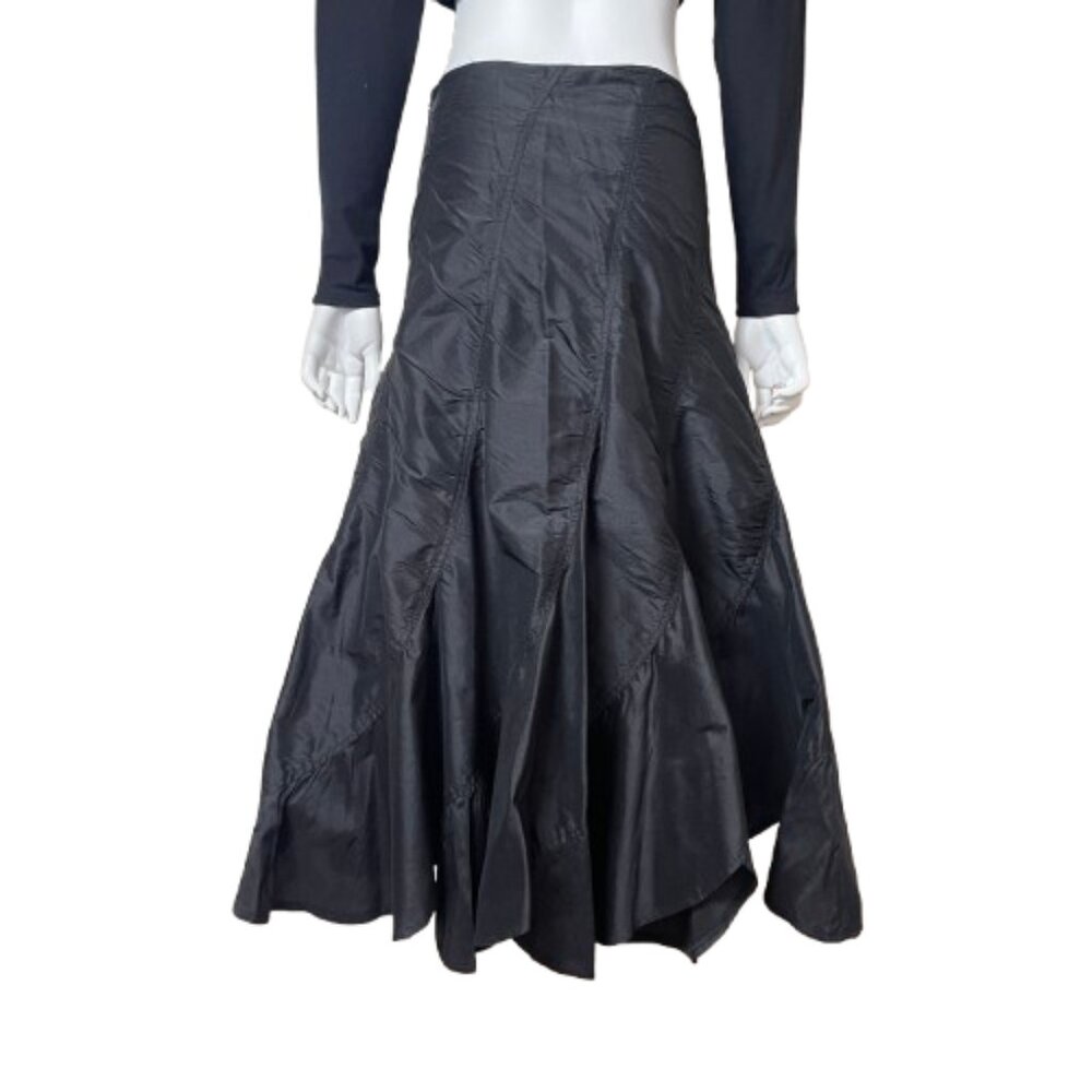 Areli Collection Bias cut Dupioni Silk Maxi Black Skirt 6 $350 - Picture 6 of 11